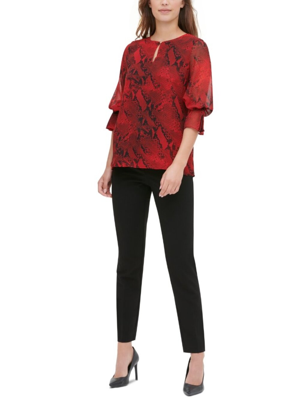 NWT Calvin Klein Womens Size Small Keyhole Animal Print Chiffon Blouse Top NEW
